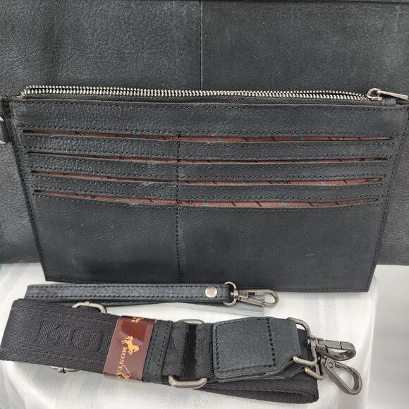 MONTANA WEST Black Genuine Leather Laptop Case Tote & Wristlet Set NWT - Picture 8 of 9
